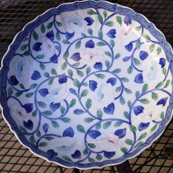 Vintage Maebata Gokusai Hand Painted Blue Lotus Flower Porcelain Bowl from Japan - Picture 3 of 10